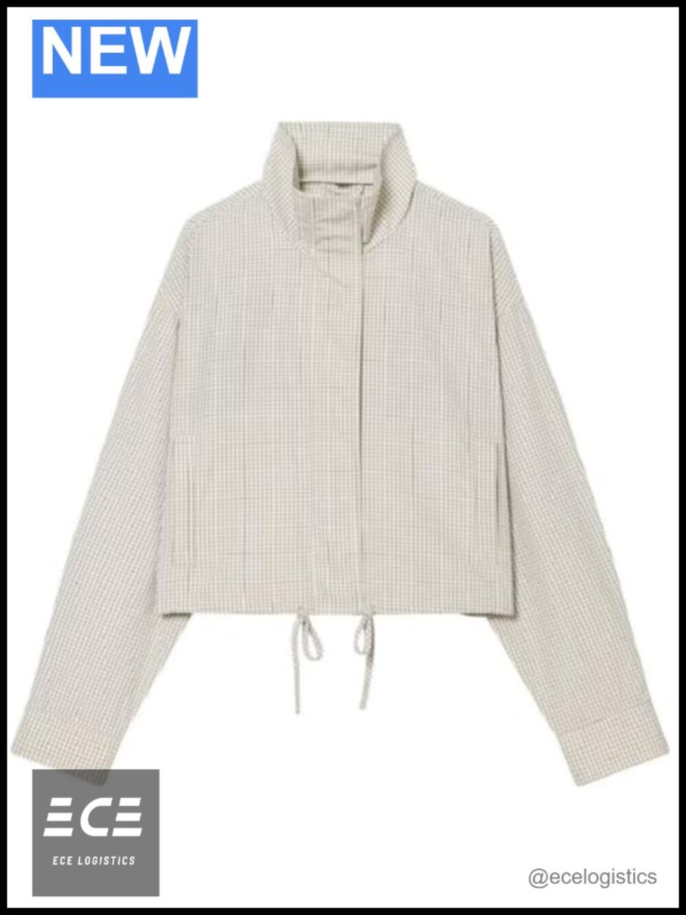 Womens High Neck Plaid Cropped Zip Up Jacket Lightweight Casual Coat